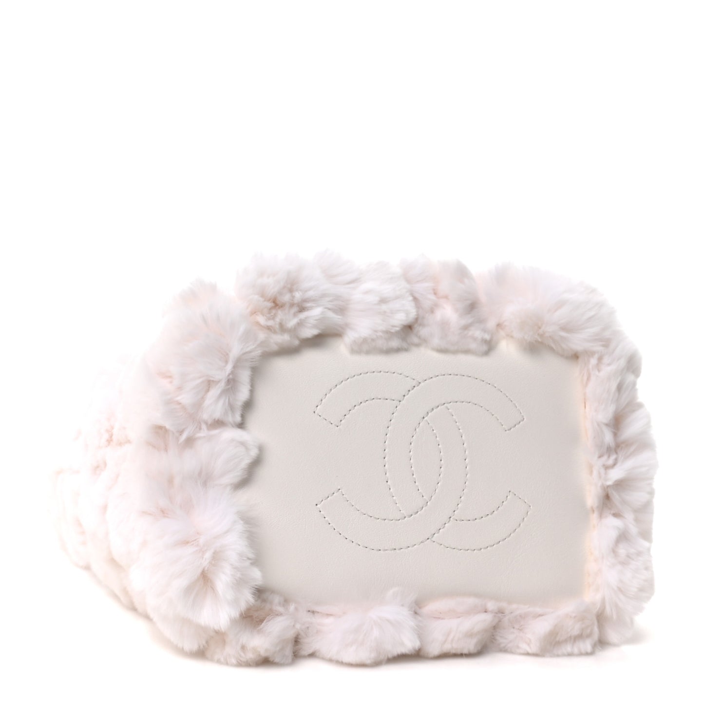 Calfskin Fur Quilted Chain Drawstring Bucket Bag White