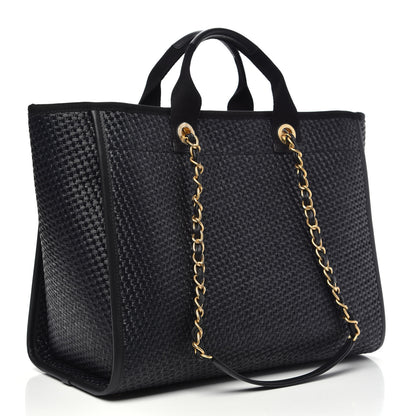 Chanel Straw Raffia Calfskin Chain Medium Deauville Tote Black 4 of 11