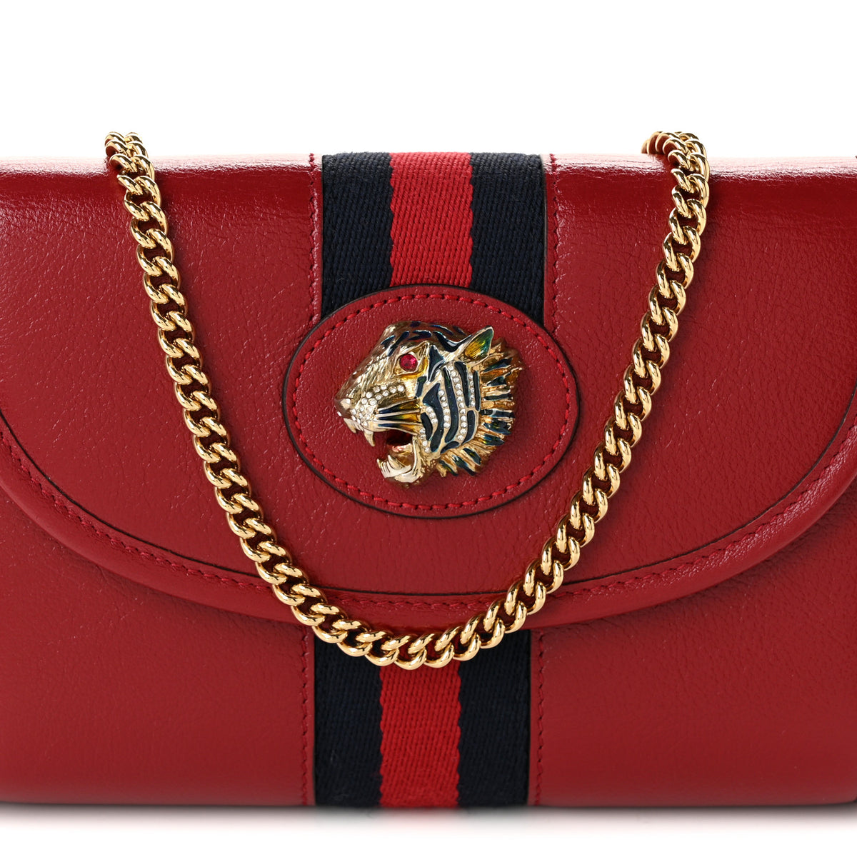 Gucci Textured Calfskin Web Mini Rajah Slim Flap Shoulder Bag Romantic Cherry 8 of 11