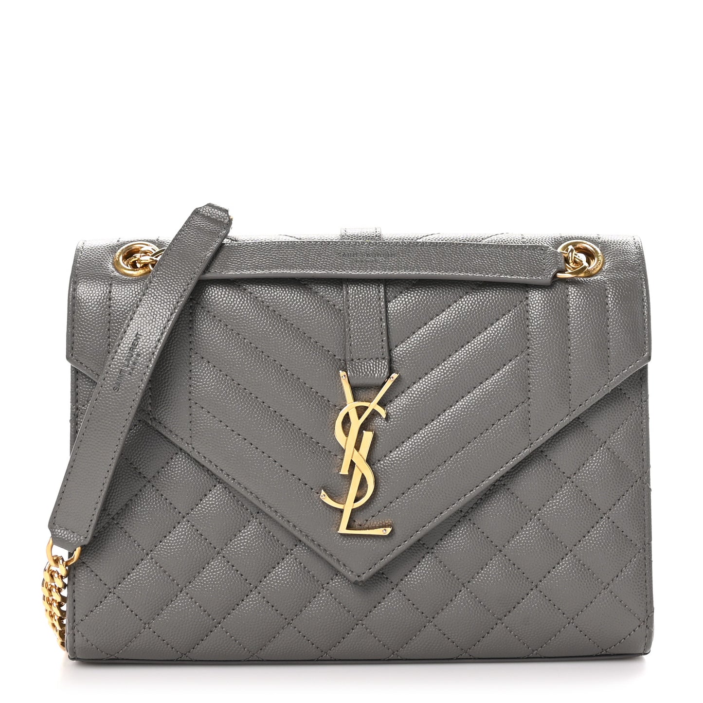 Grain De Poudre Textured Mixed Matelasse Medium Triquilt Monogram Satchel Fog