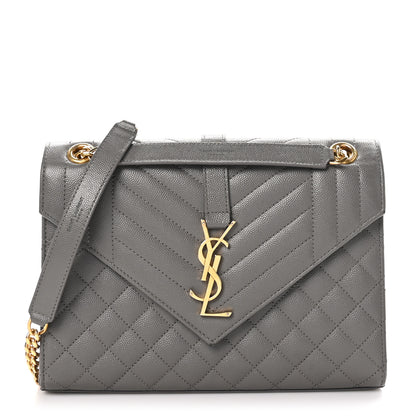 Saint Laurent Grain De Poudre Textured Mixed Matelasse Medium Triquilt Monogram Satchel Fog 1 of 11