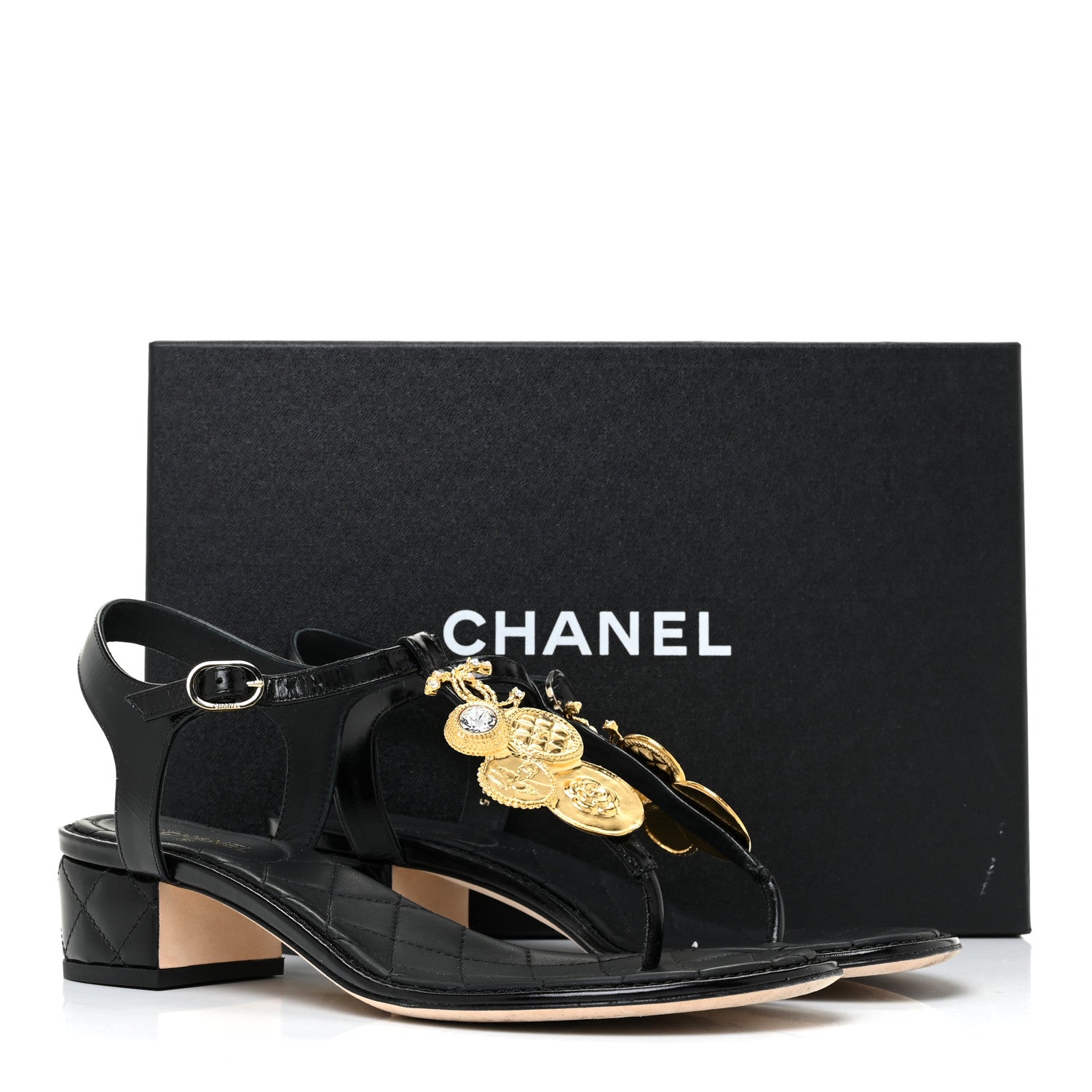 Chanel Calfskin Medallion CC Thong Sandals 39.5 Black 10 of 10