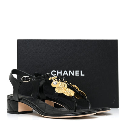 Chanel Calfskin Medallion CC Thong Sandals 39.5 Black 10 of 10