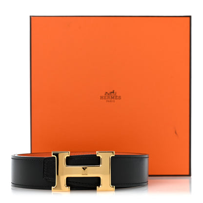 Hermes Box Togo 32mm H Belt 85 34 Black Orange 8 of 8