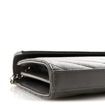 Saint Laurent Grain De Poudre Matelasse Chevron Monogram Chain Wallet Earth 8 of 10