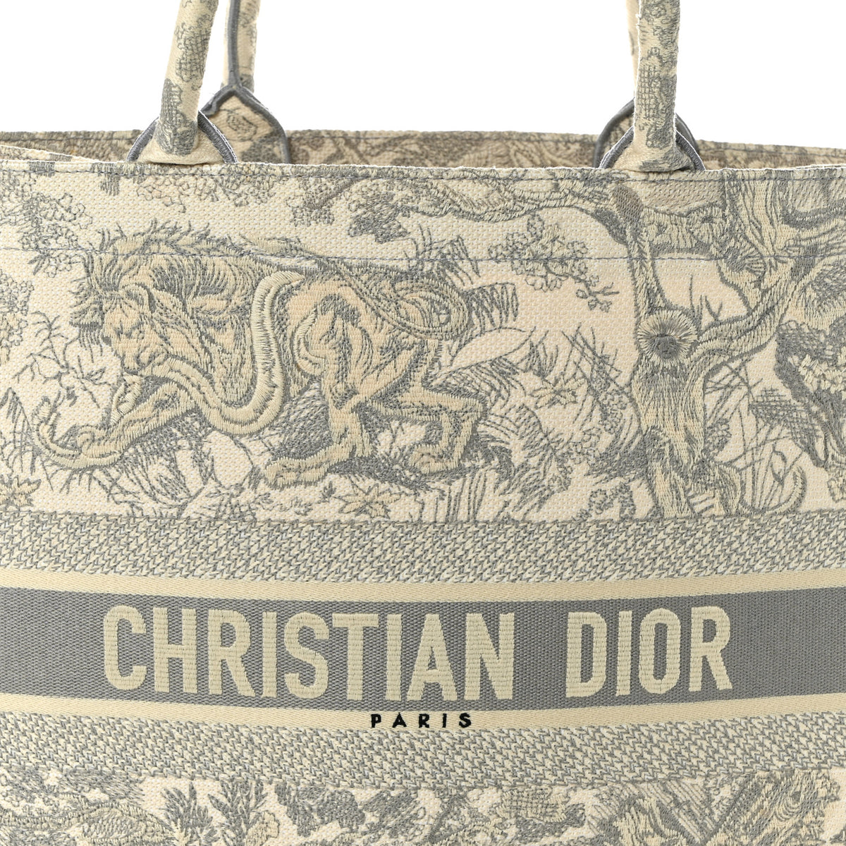 Christian Dior Canvas Embroidered Large Dioriviera Toile De Jouy Book Tote Gray 8 of 11