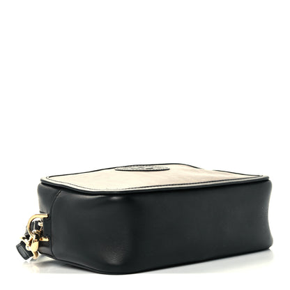 Fendi Glazed Fabric Vitello Century FF 1974 Stamp Patch Mini Camera Case Mogano Panna Black 4 of 12