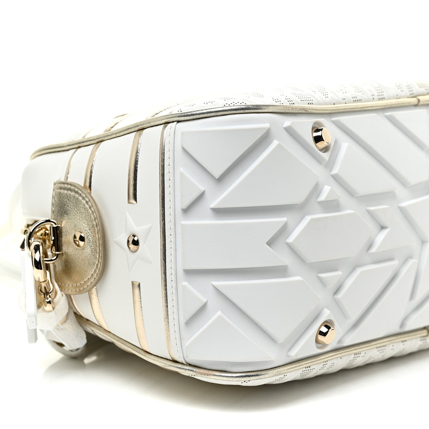 Perforated Calfskin Medium Dior Vibe Classic Bowling Bag White Gold