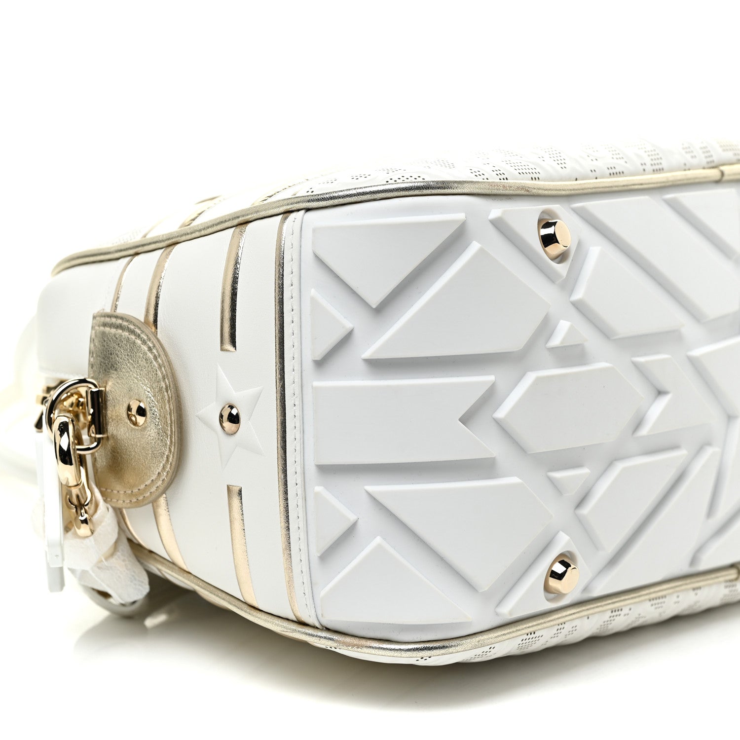 Christian Dior Perforated Calfskin Medium Dior Vibe Classic Bowling Bag White Gold 8 of 9