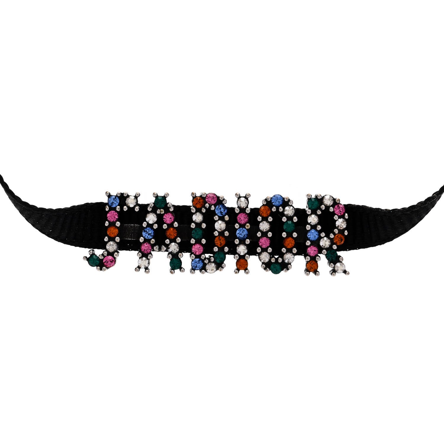 Christian Dior Grosgrain Ribbon Crystal J'Adior Logo Choker Necklace Multicolor 4 of 5