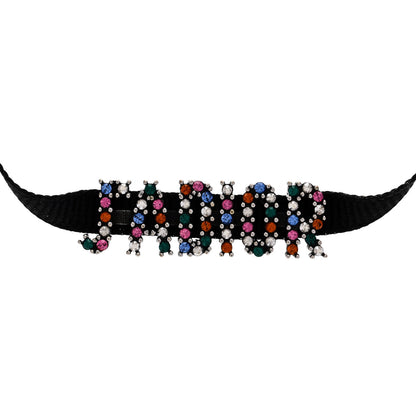 Christian Dior Grosgrain Ribbon Crystal J'Adior Logo Choker Necklace Multicolor 4 of 5