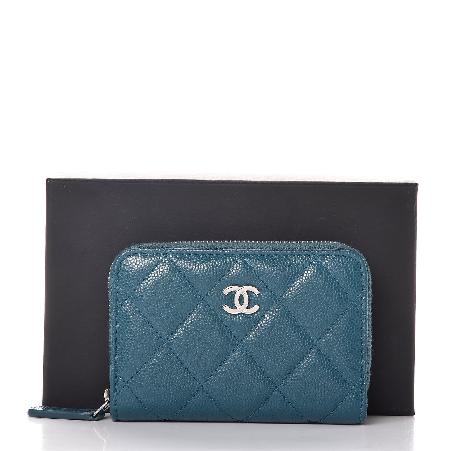 Caviar Quilted Zip Coin Purse Dark Turquoise