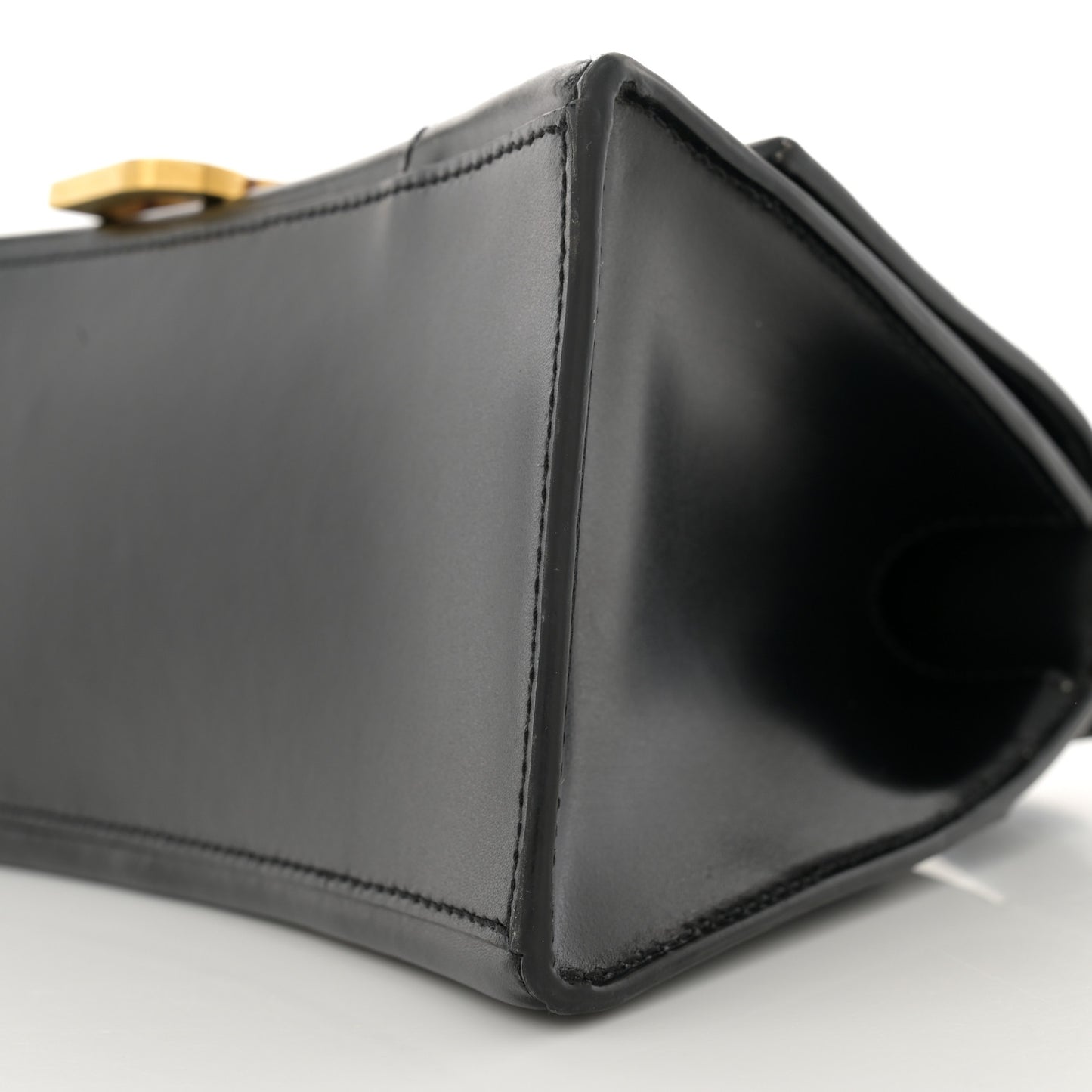 Shiny Box Calfskin Small Hourglass Top Handle Bag Black