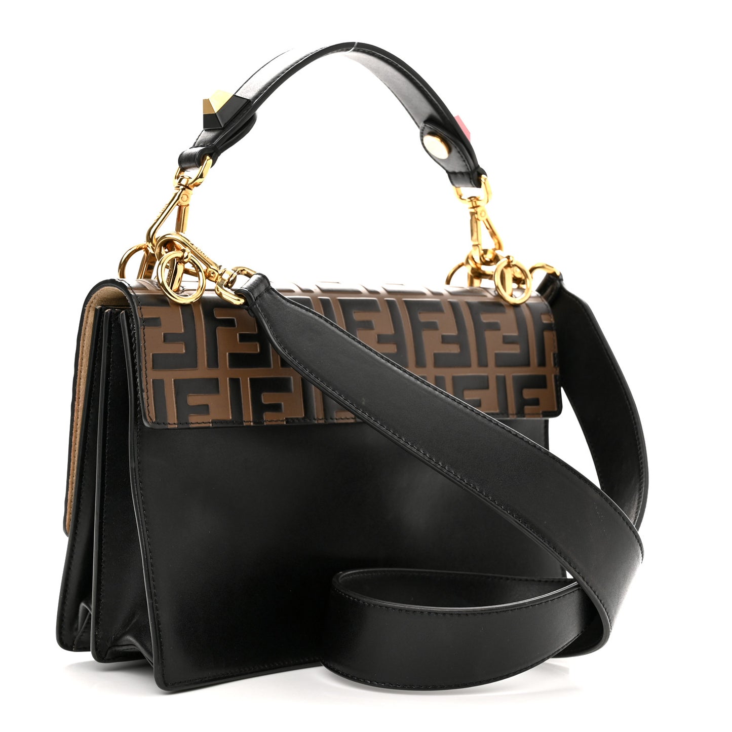 Vitello Liberty Bi-Color FF 1974 Embossed Kan I Shoulder Bag Black Maya