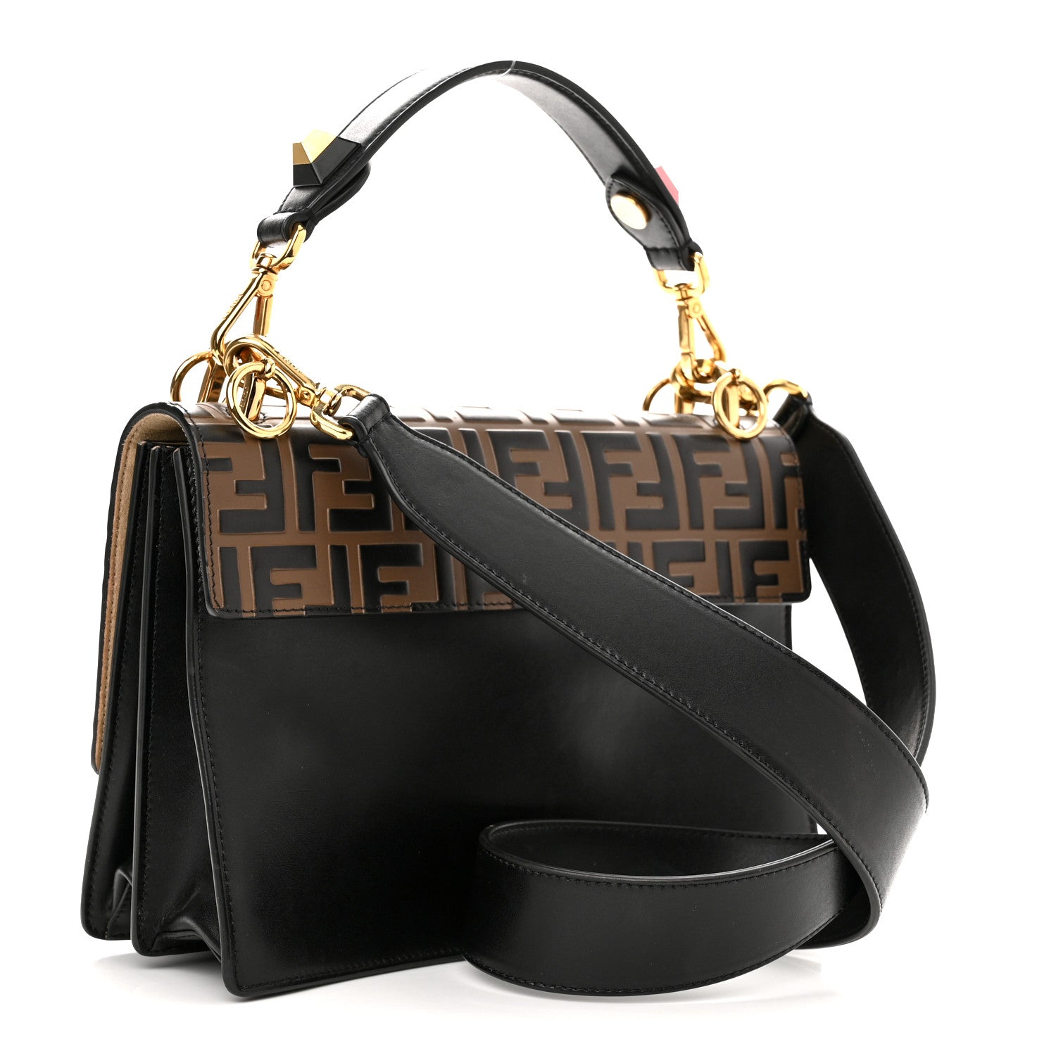 Fendi Vitello Liberty Bi-Color FF 1974 Embossed Kan I Shoulder Bag Black Maya 3 of 13