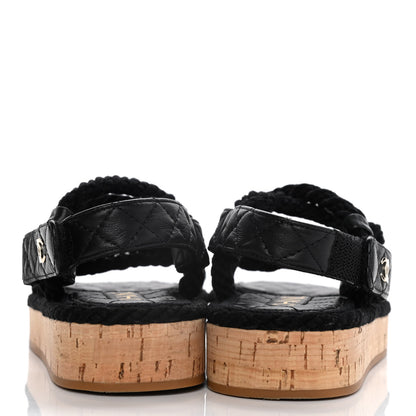 Chanel Cord Lambskin Quilted Logo Sandals 36 Black 6 of 16