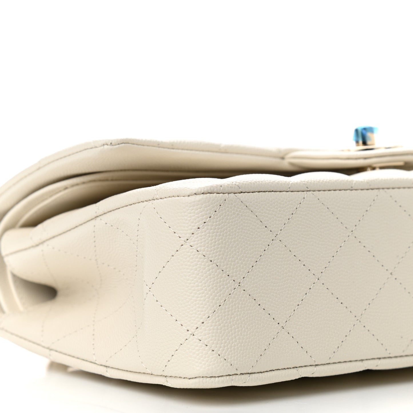 Caviar Quilted Medium Double Flap White