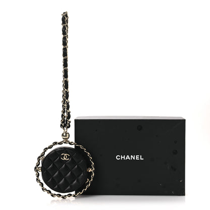 Chanel Lambskin Quilted Chain Round Mini Clutch Black 12 of 12