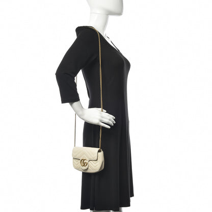 Gucci Calfskin Matelasse Super Mini GG Marmont Shoulder Bag White 2 of 14