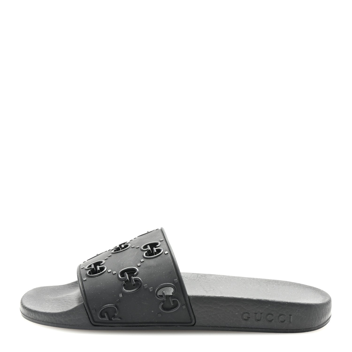 Gucci Rubber GG Monogram Perforated Womens Slide Sandals 39 Black 1 of 8