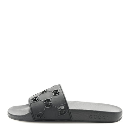 Gucci Rubber GG Monogram Perforated Womens Slide Sandals 39 Black 1 of 8