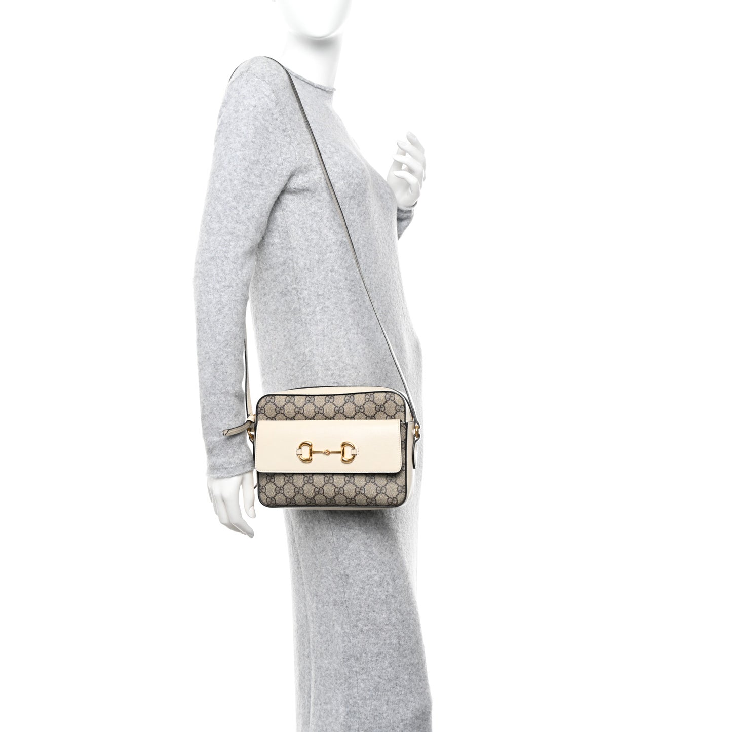 GG Supreme Monogram Small Horsebit 1955 Shoulder Bag Beige Mystic White