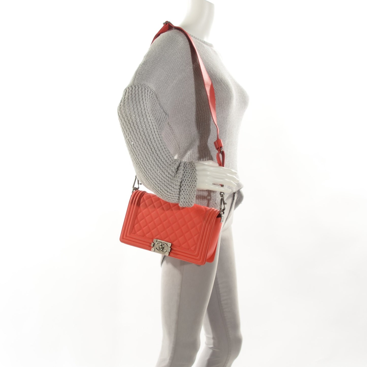 Lambskin Quilted Medium Boy Flap w Stingray Strap Coral