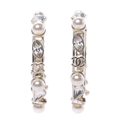 Chanel Glass Pearl Strass Snowfall Hoop Earrings Gold 1 of 5