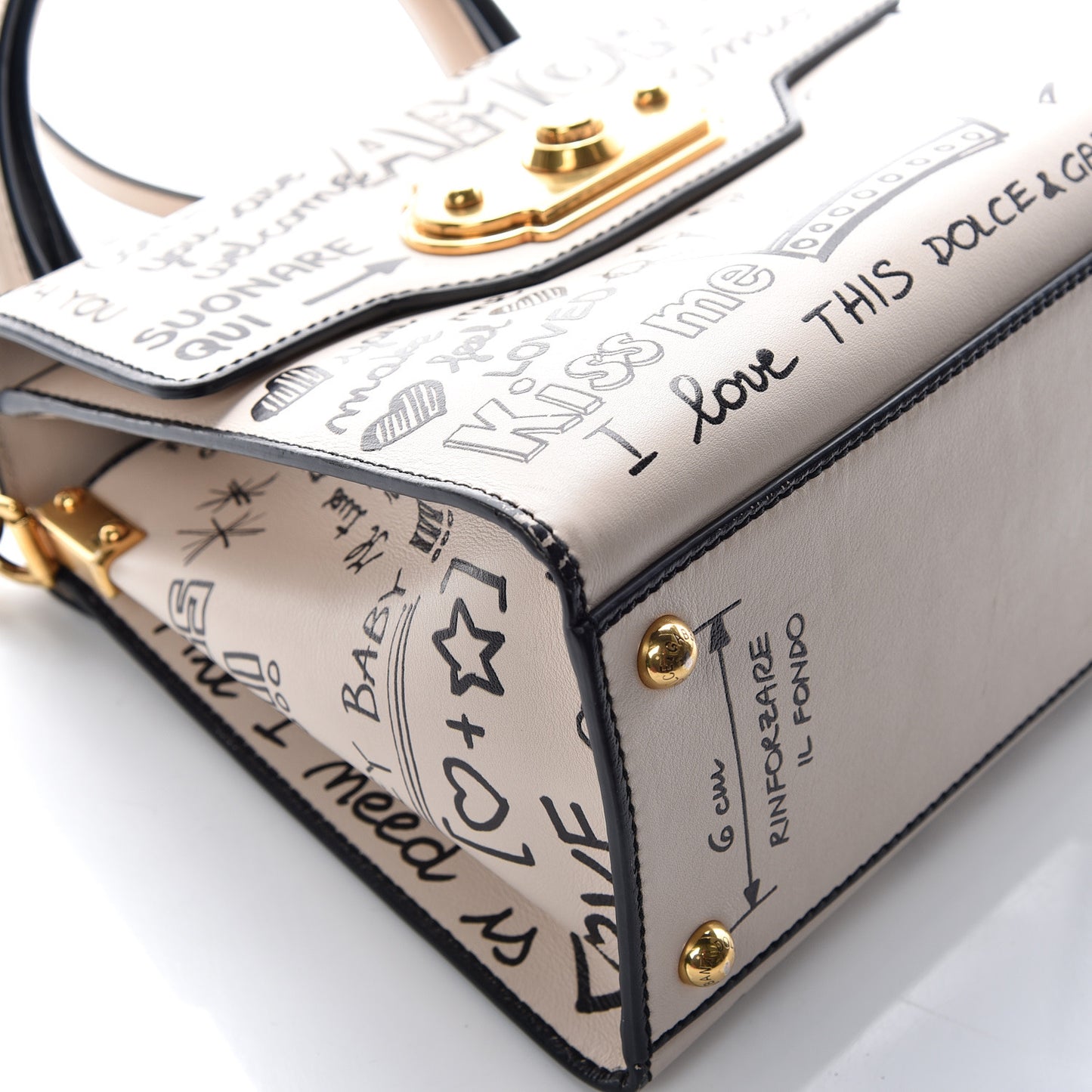Calfskin Graffiti Printed Welcome Satchel White Black