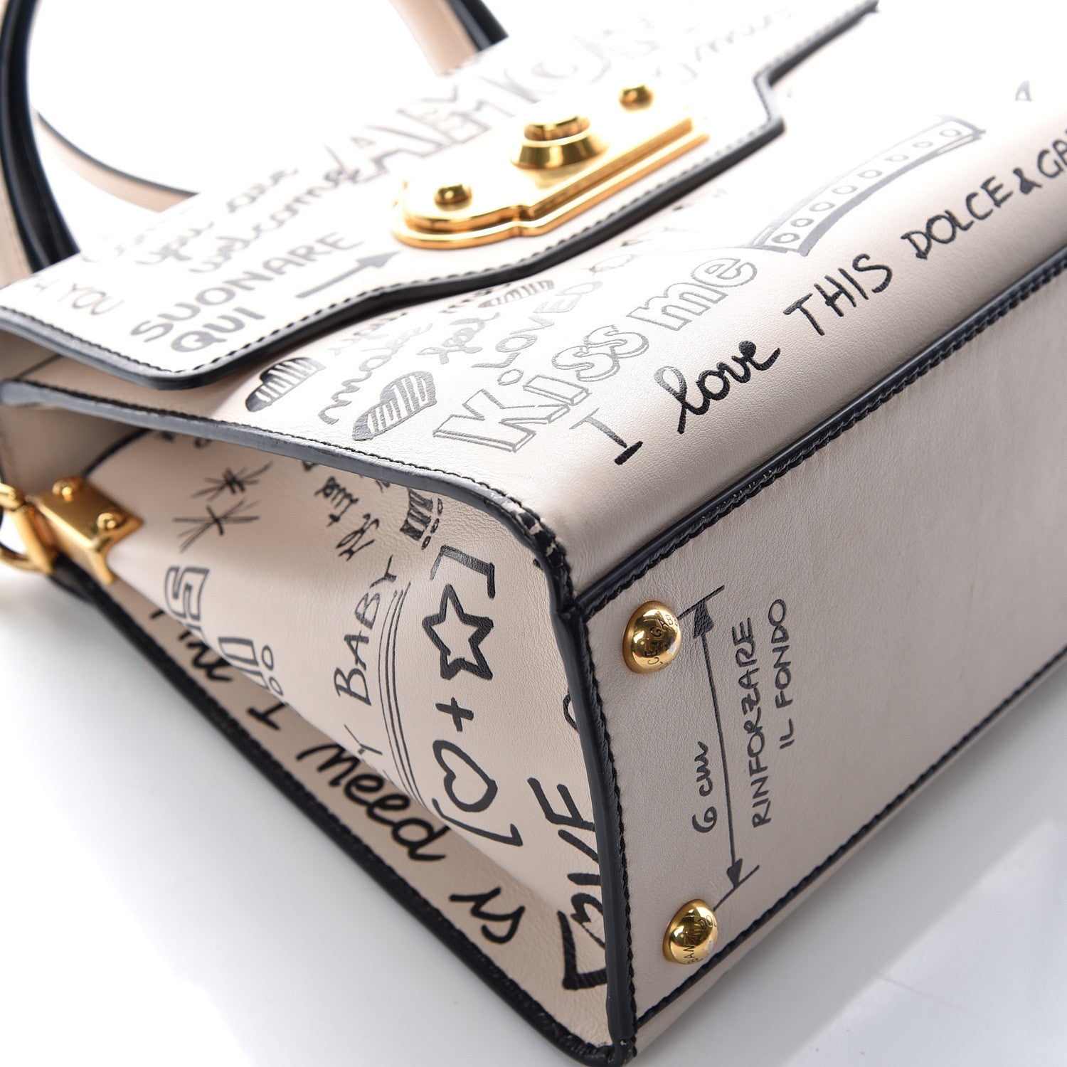 Dolce & Gabbana Calfskin Graffiti Printed Welcome Satchel White Black 12 of 13