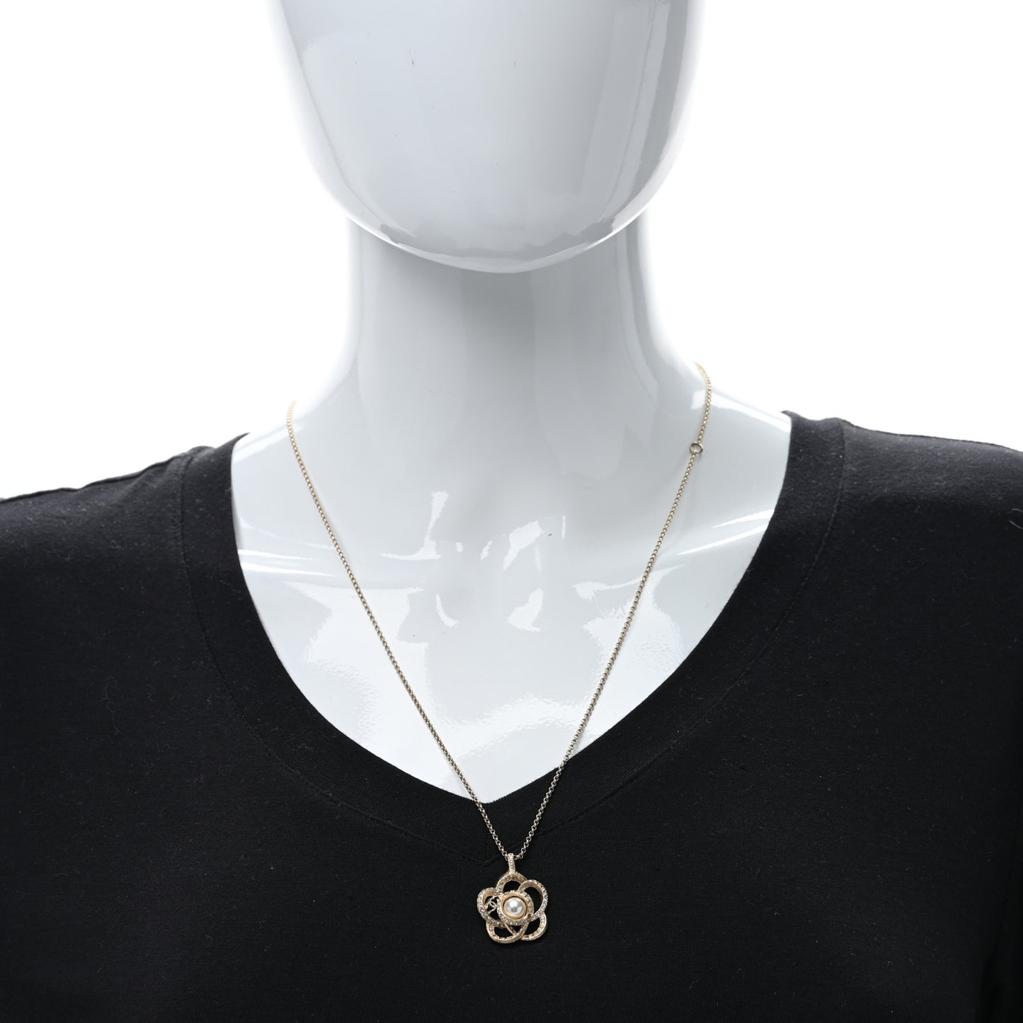 Crystal Pearl Camellia Necklace Gold