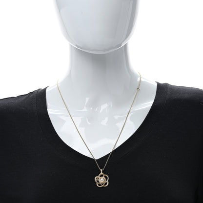 Chanel Crystal Pearl Camellia Necklace Gold 3 of 4