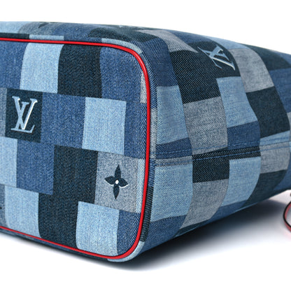 Louis Vuitton Denim Damier Monogram Patchwork Neverfull Blue Rouge 9 of 10