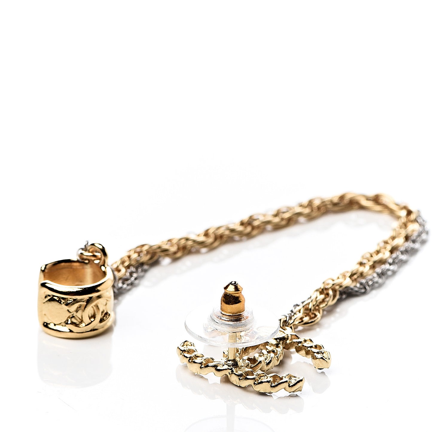 Crystal CC Chain Cuff Single Earring Gold Silver