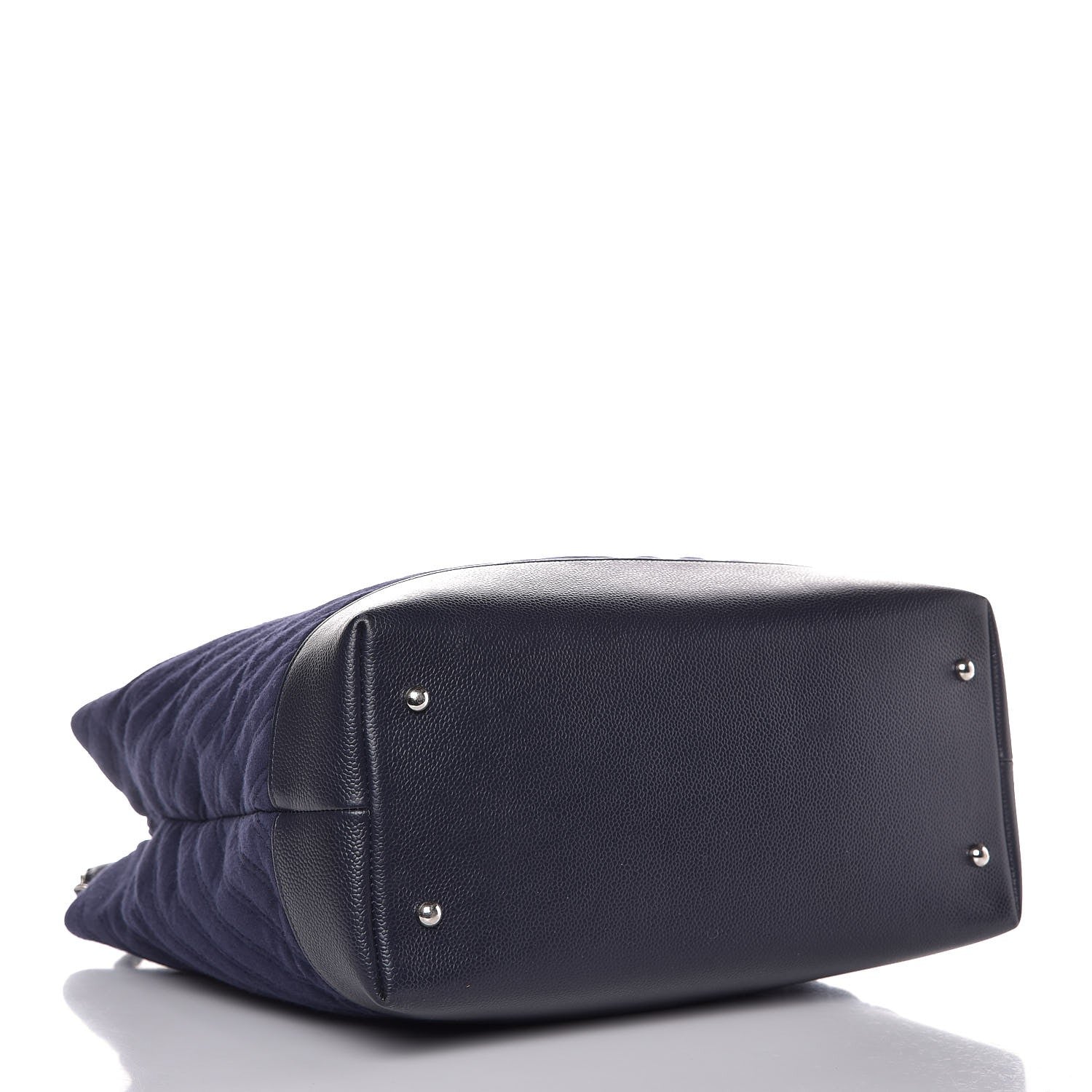 Chanel Canvas Caviar Chevron Shopper Tote Navy Blue 4 of 7