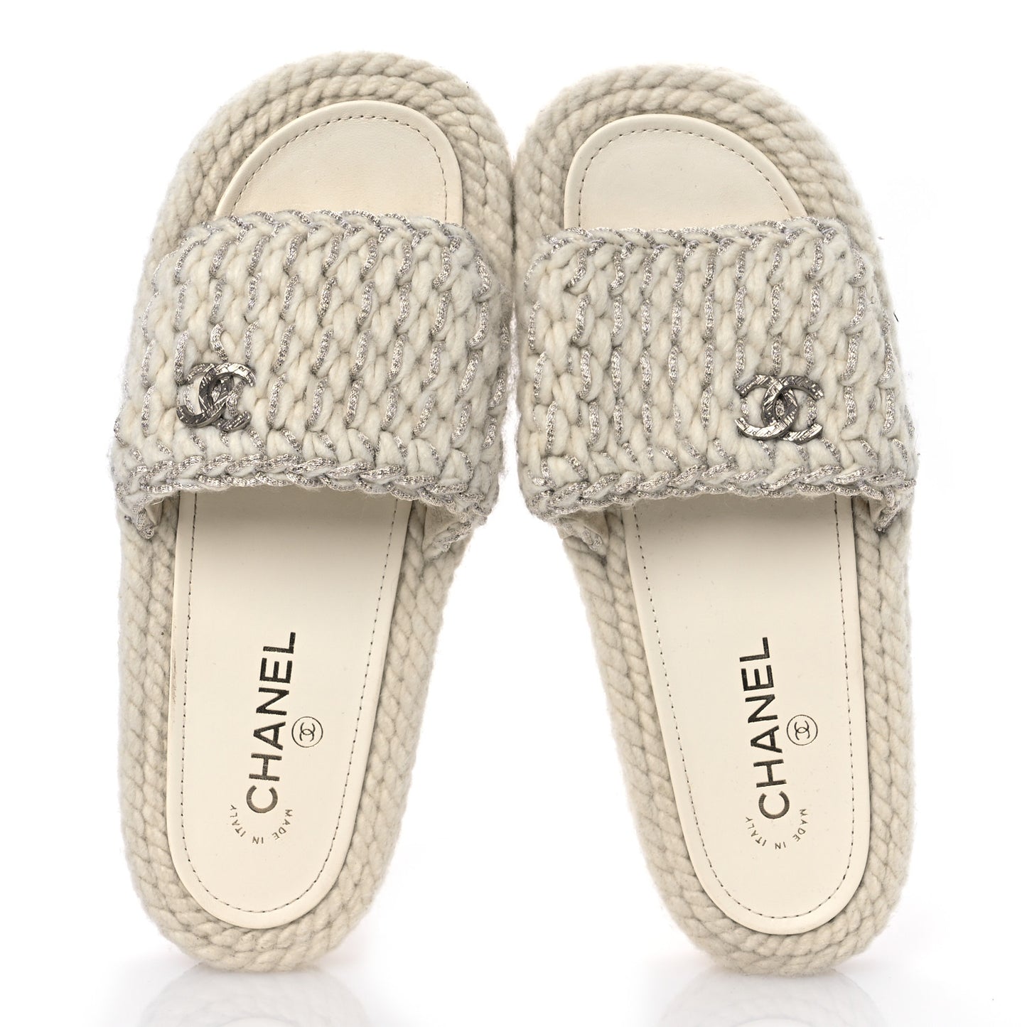 Braided Knit CC Mules 40 Ecru