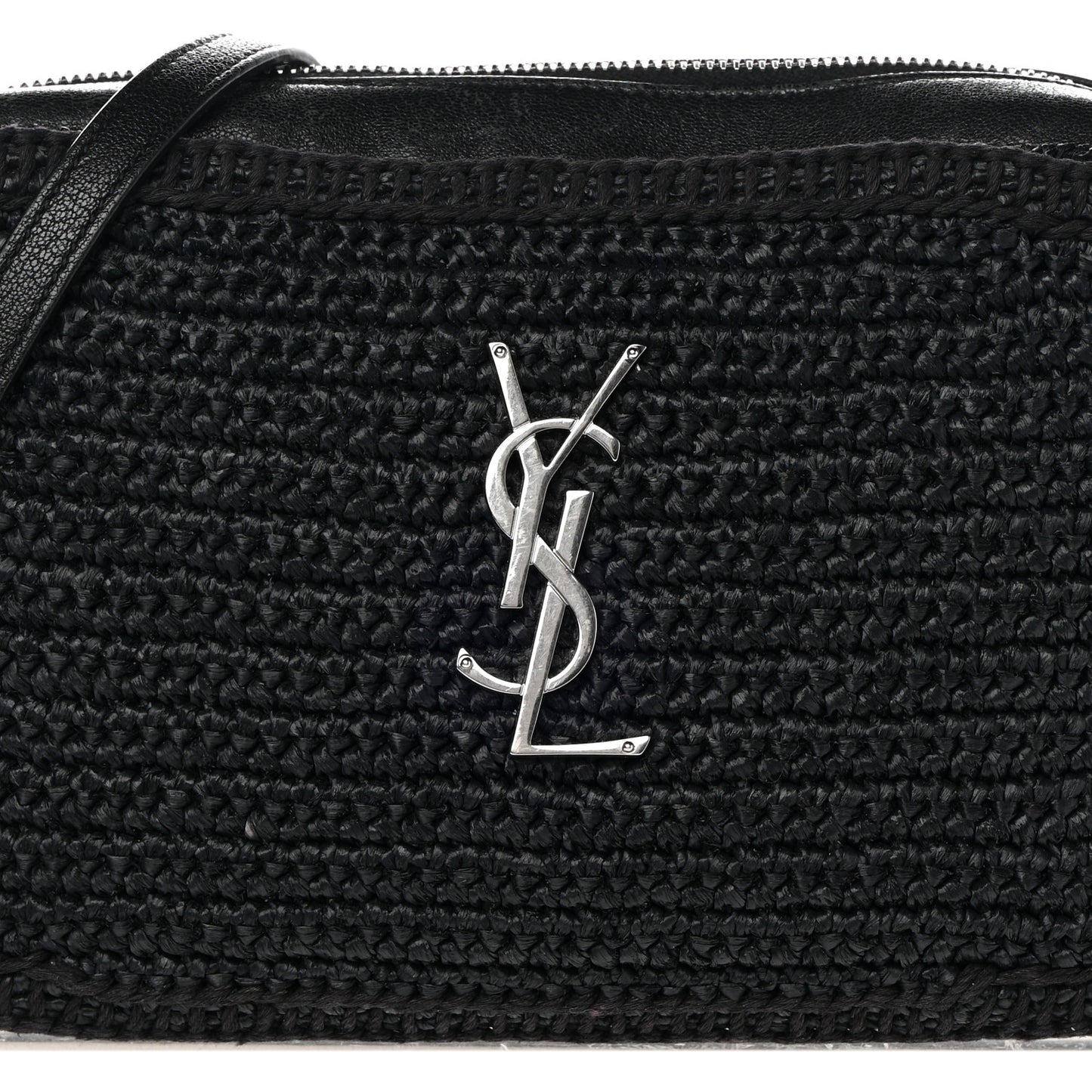 Raffia Canvas Monogram Lou Camera Bag Black