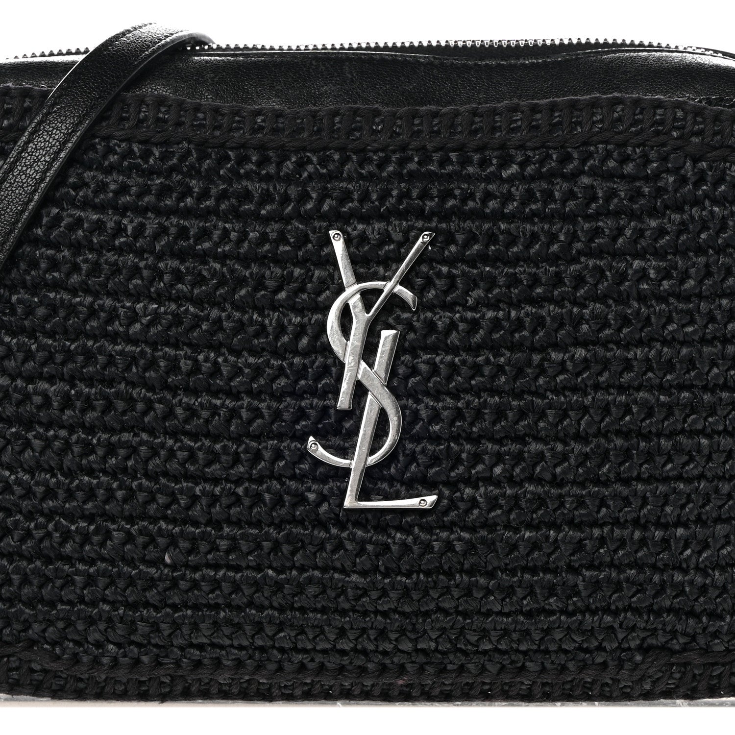 Saint Laurent Raffia Canvas Monogram Lou Camera Bag Black 8 of 15
