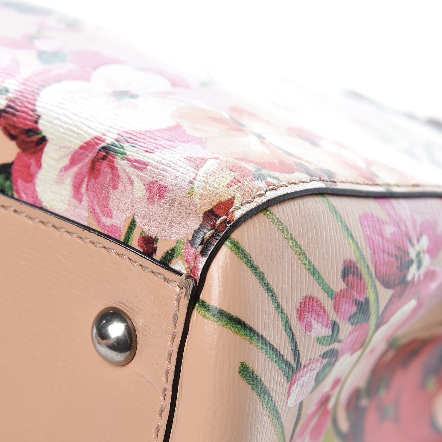 Gucci Shangai Calfskin Blooms Print Medium Bamboo Shopper Tote Pink Apricot Multicolor 13 of 16