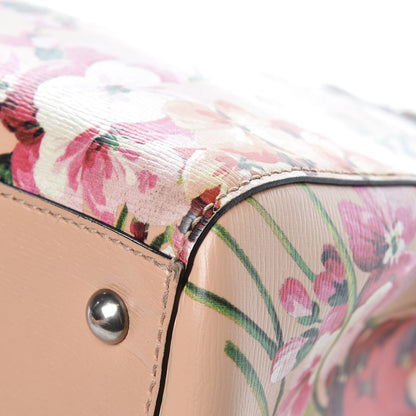Gucci Shangai Calfskin Blooms Print Medium Bamboo Shopper Tote Pink Apricot Multicolor 13 of 16