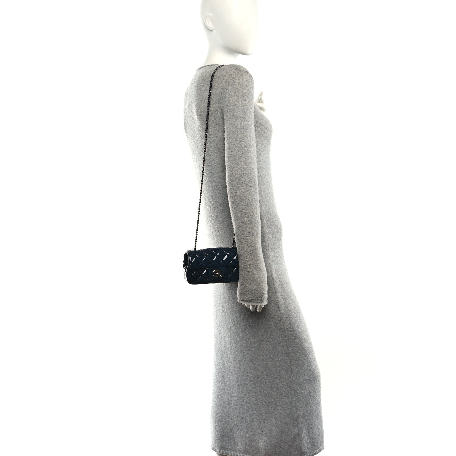 Chanel Patent Calfskin Quilted Extra Mini Rectangular Flap Navy Blue 2 of 12
