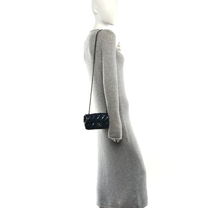 Chanel Patent Calfskin Quilted Extra Mini Rectangular Flap Navy Blue 2 of 12