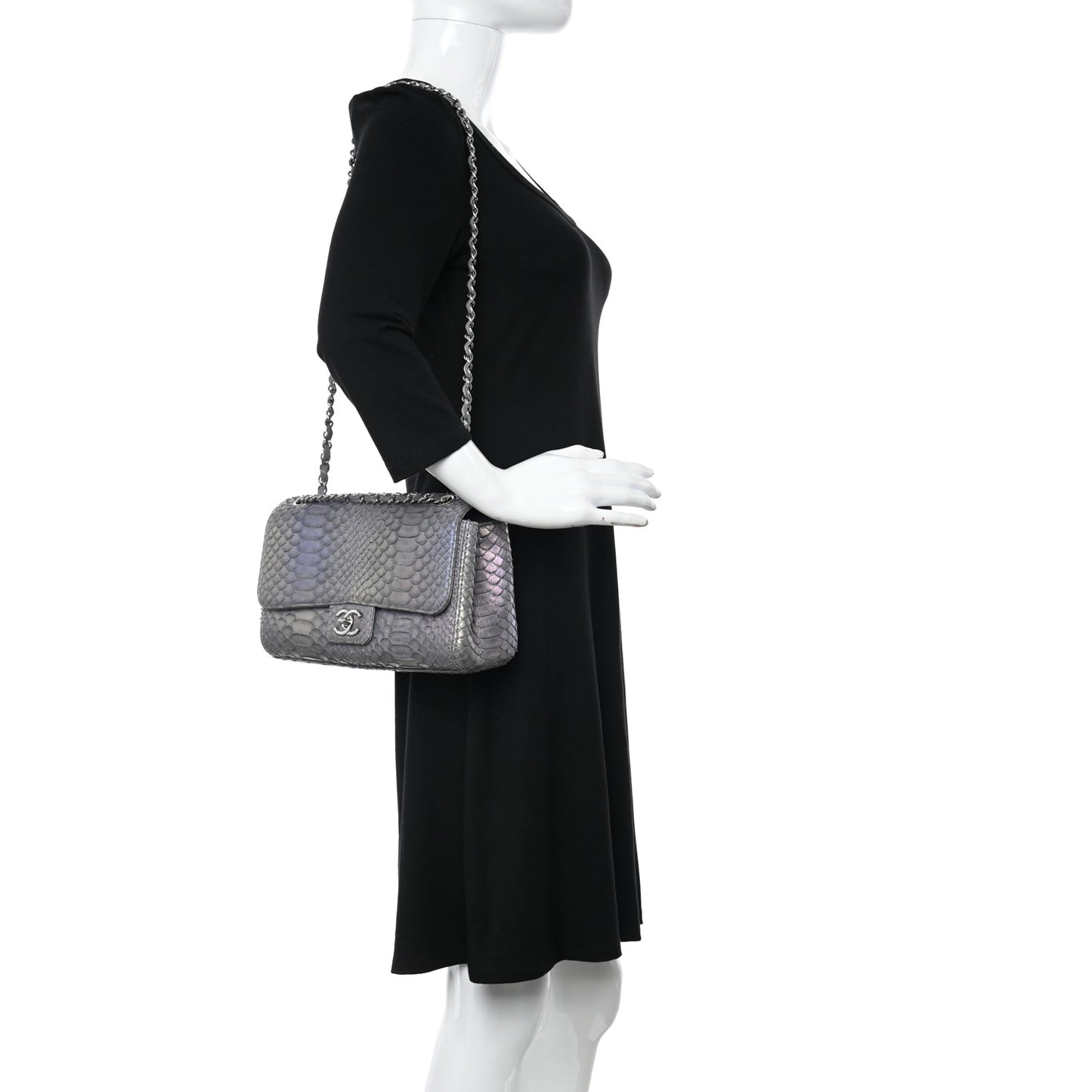 Snakeskin Iridescent Soho Medium Flap Grey