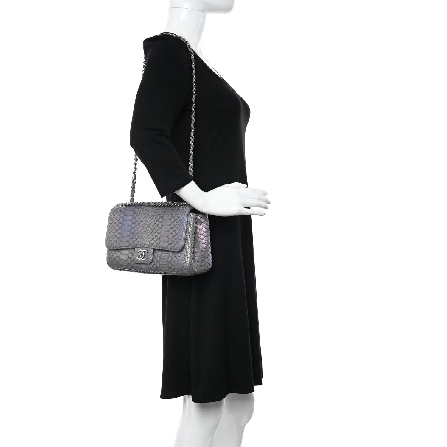 Chanel Snakeskin Iridescent Soho Medium Flap Grey 2 of 11