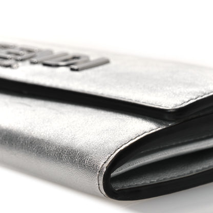 Fendi Metallic Calfskin Continental Wallet On Chain Argento 10 of 14