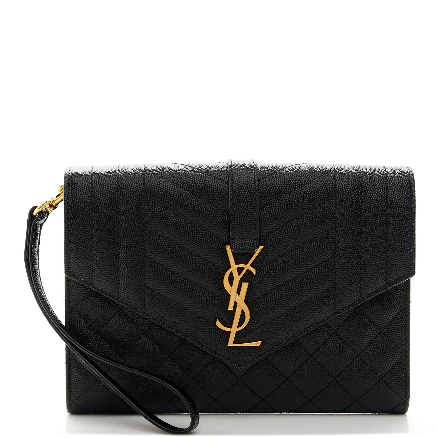 Grain De Poudre Textured Mixed Matelasse Triquilt Monogram Clutch Black
