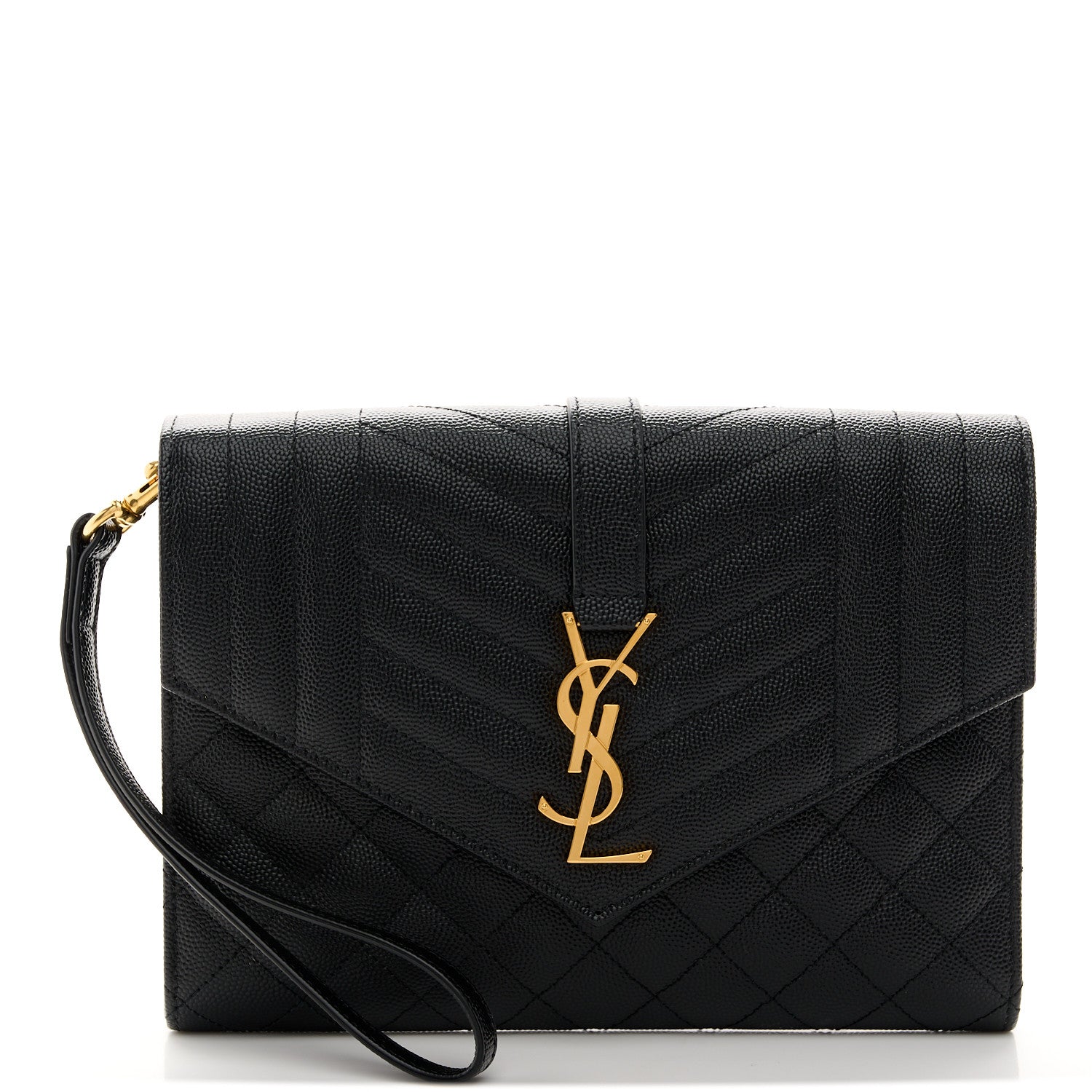 Saint Laurent Grain De Poudre Textured Mixed Matelasse Triquilt Monogram Clutch Black 1 of 11