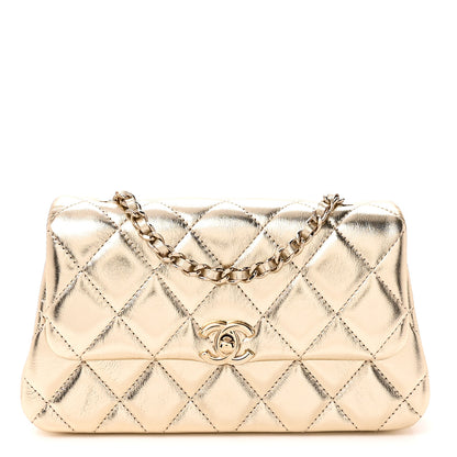 Chanel Metallic Lambskin Quilted Flap Phone Holder With Chain Gold 1 of 11