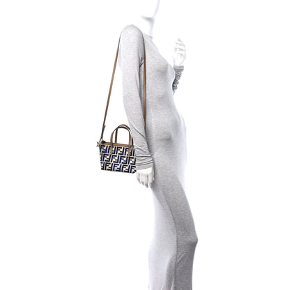 Fendi Fabric Calfskin FF Mini Roll Tote Sand Navy 2 of 11