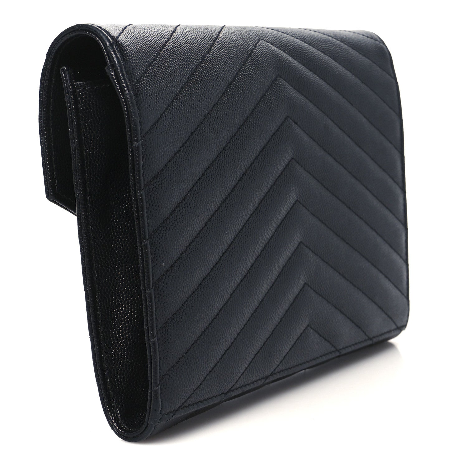 Saint Laurent Grain De Poudre Matelasse Chevron Monogram Envelope Clutch Black 3 of 8